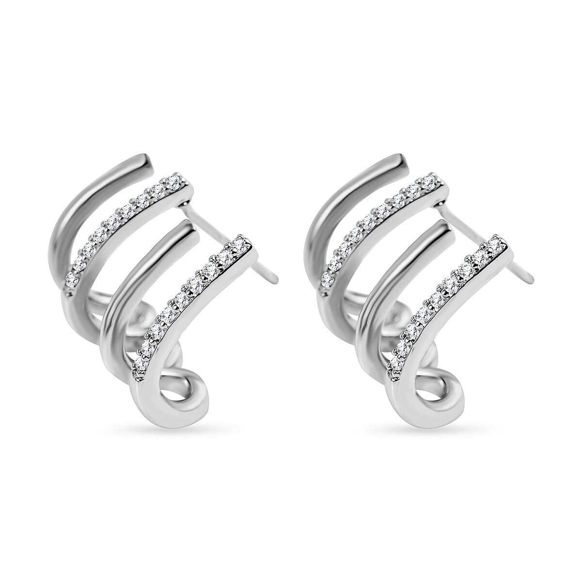 Simulated Diamond 4 Claw Cuff Earrings in Yellow Gold Tone 7595118 2