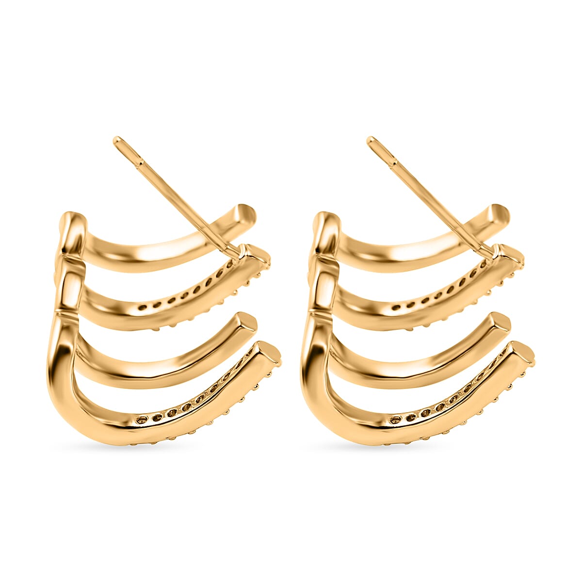 Simulated Diamond 4 Claw Cuff Earrings in Yellow Gold Tone 7595118 3