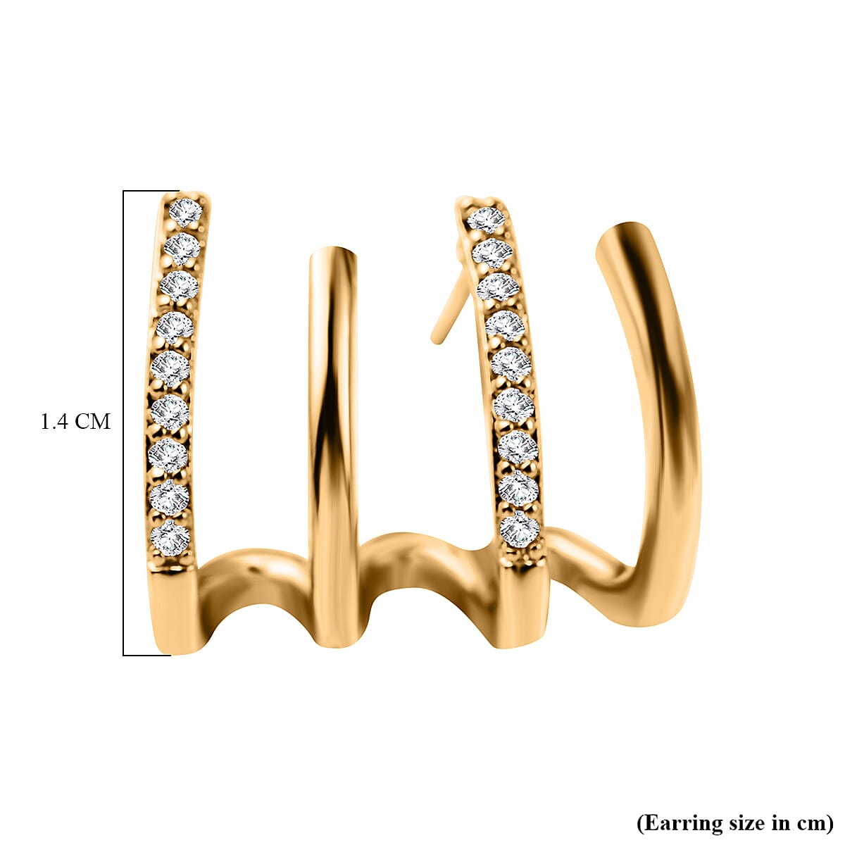Simulated Diamond 4 Claw Cuff Earrings in Yellow Gold Tone 7595118 4