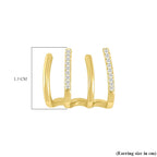 Simulated Diamond 4 Claw Cuff Earrings in Yellow Gold Tone