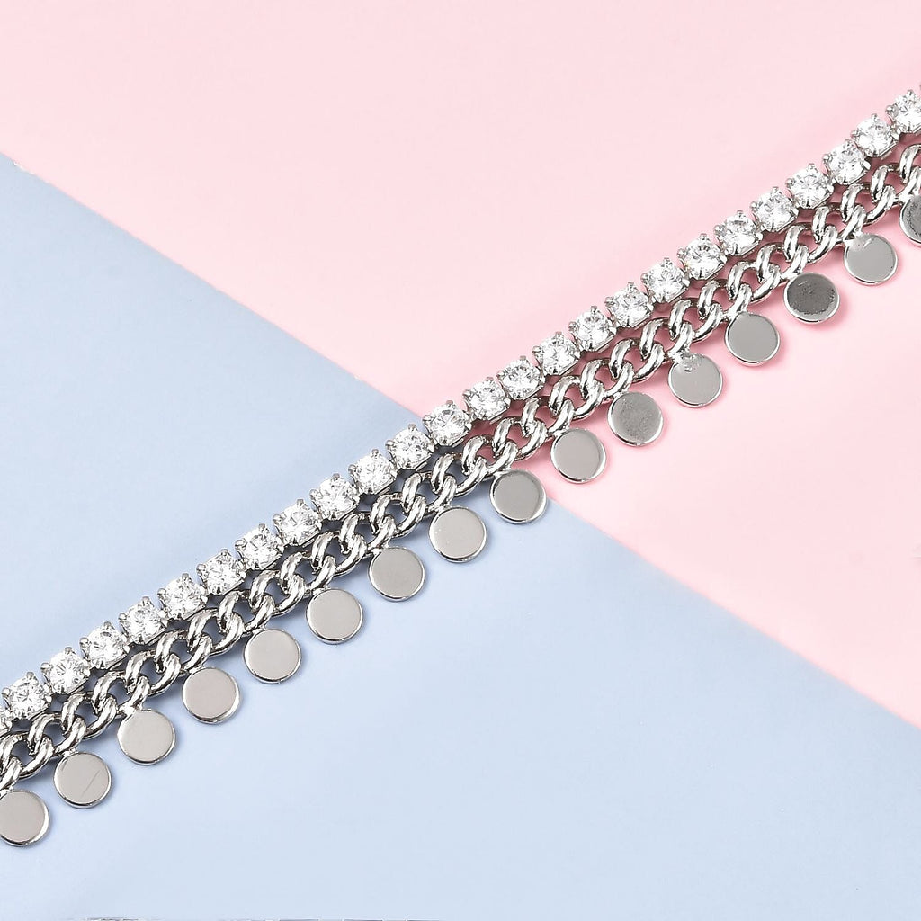 Simulated Diamond Bracelet (Size - 6 with 1.5 Inch Extender) in Silver Tone