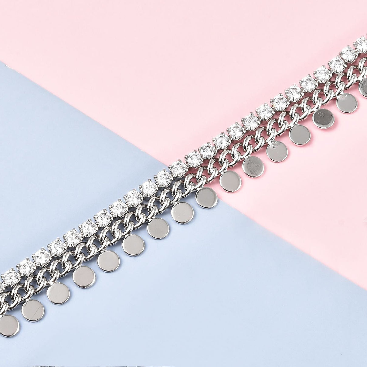 Simulated Diamond Bracelet (Size - 6) in Stainless Steel with Silver Tone 6348267 1