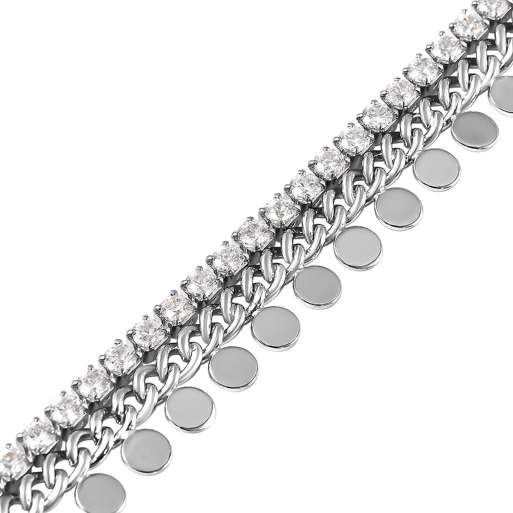 Simulated Diamond Bracelet (Size - 6 with 1.5 Inch Extender) in Silver Tone