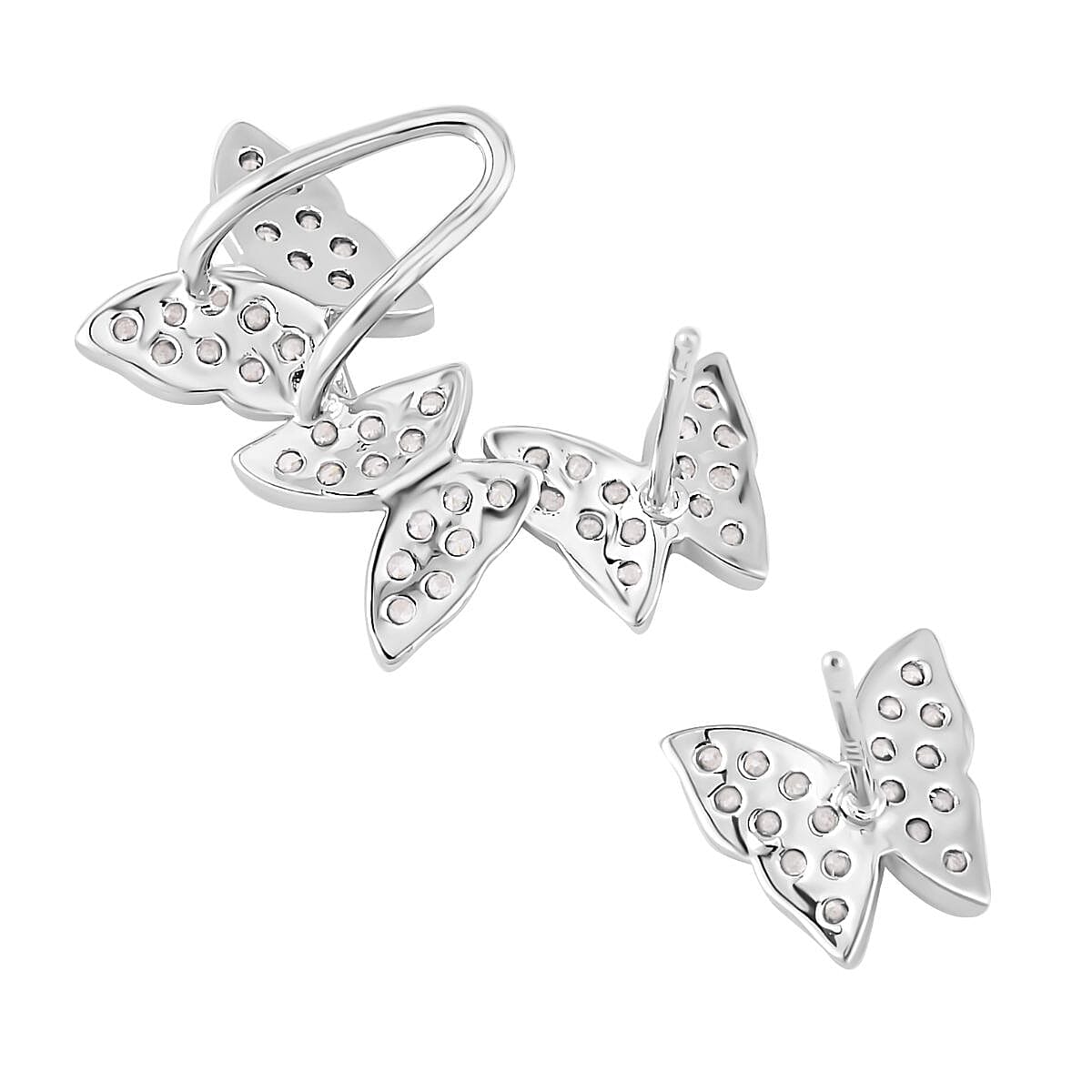 Simulated Diamond Butterfly Earrings in Silver Tone 7324370 3