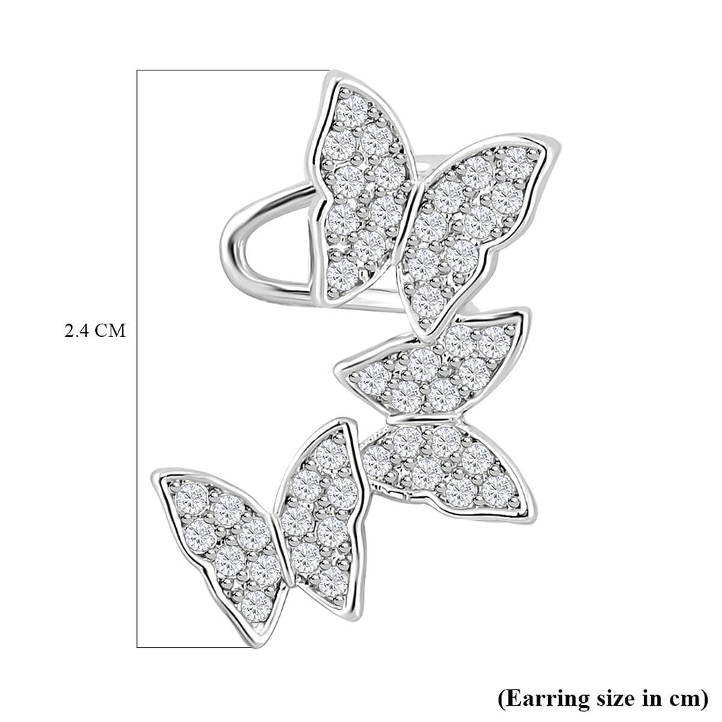 Simulated Diamond Butterfly Earrings in Silver Tone