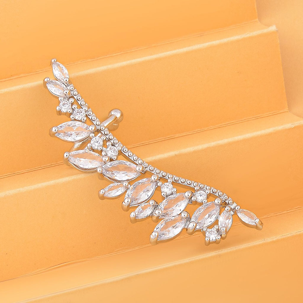 Simulated Diamond Climber Earrings in Silver Tone