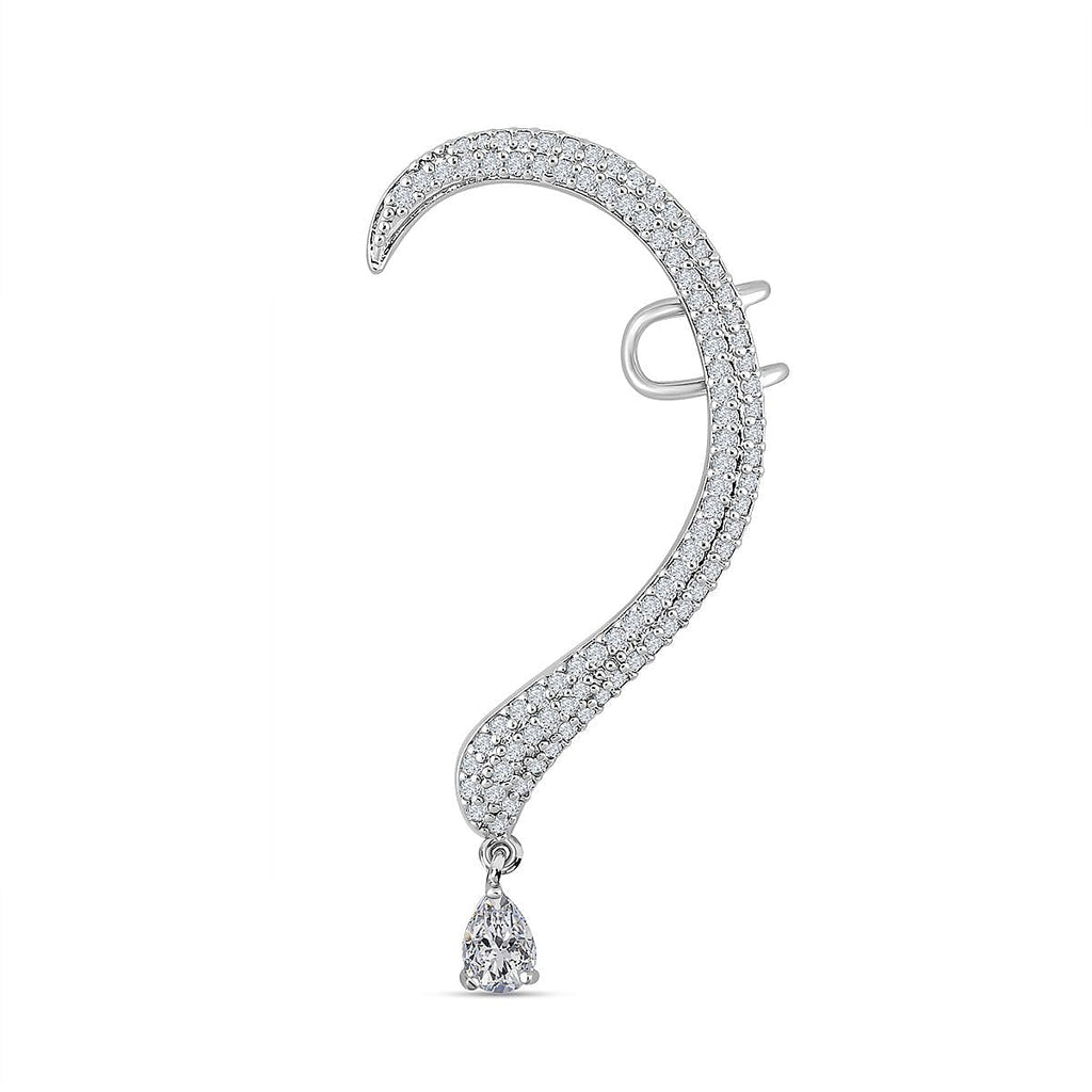 Simulated Diamond Climber Earrings in Silver Tone