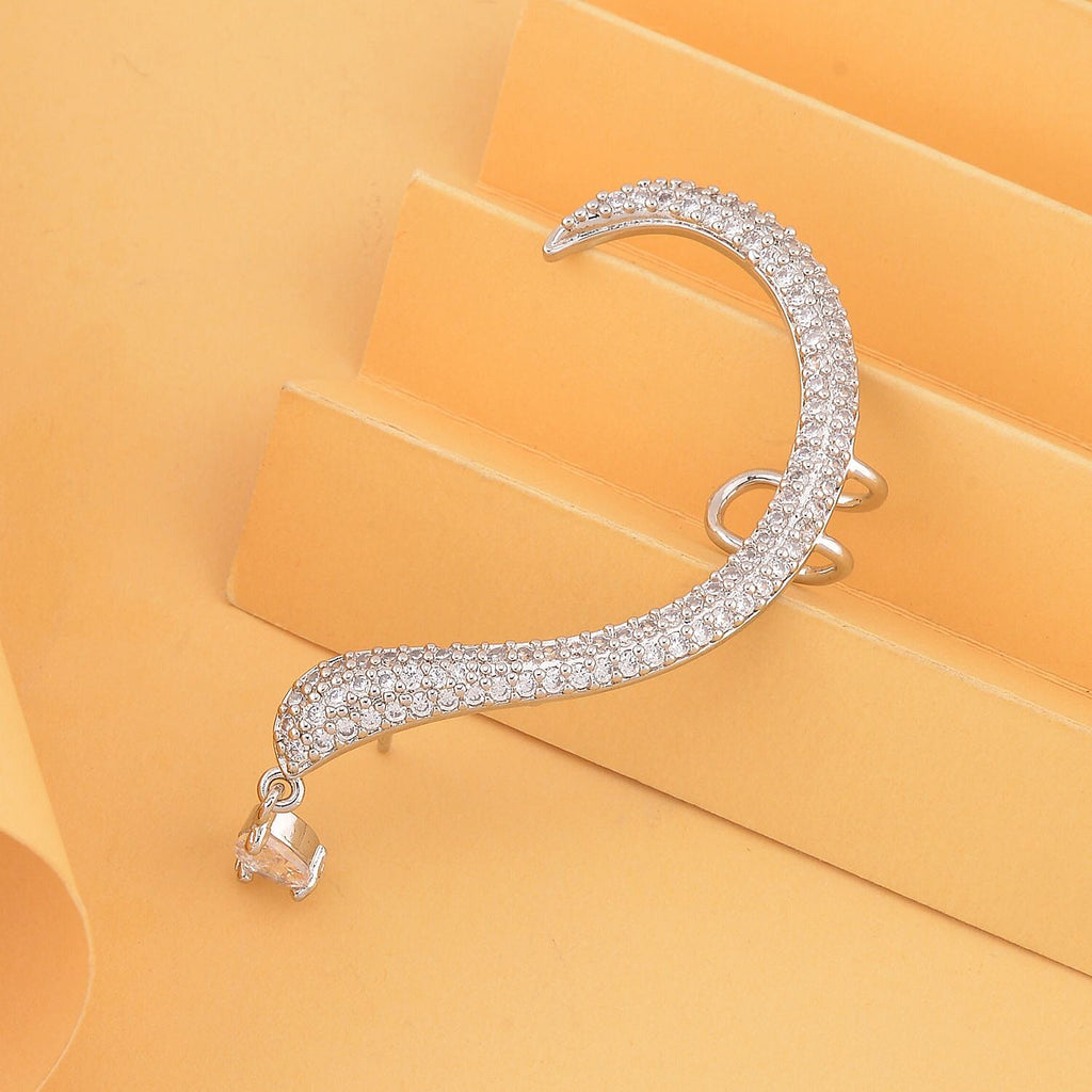 Simulated Diamond Climber Earrings in Silver Tone