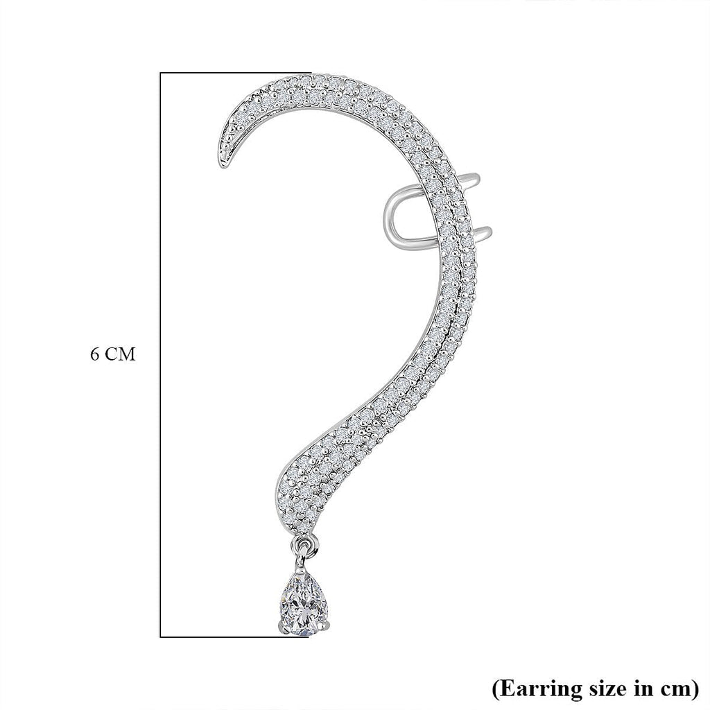 Simulated Diamond Climber Earrings in Silver Tone