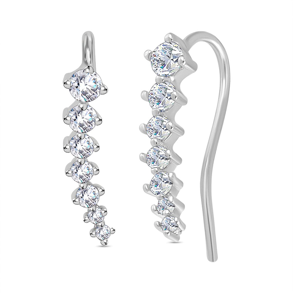 Simulated Diamond Climber Earrings (with Hook)  in Silver Tone 7325775 0