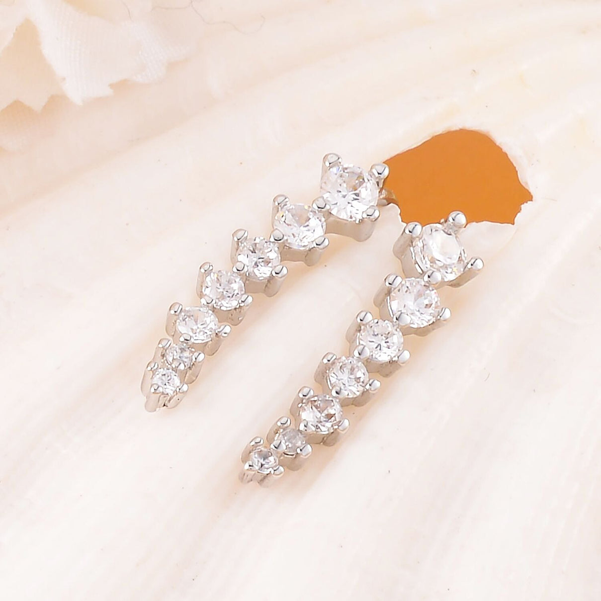 Simulated Diamond Climber Earrings (with Hook)  in Silver Tone 7325775 2
