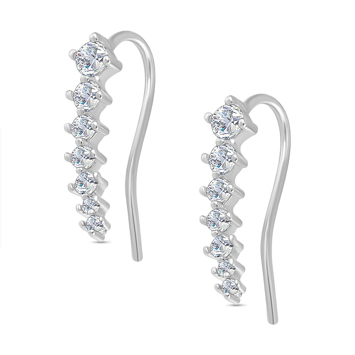 Simulated Diamond Climber Earrings (with Hook)  in Silver Tone 7325775 3