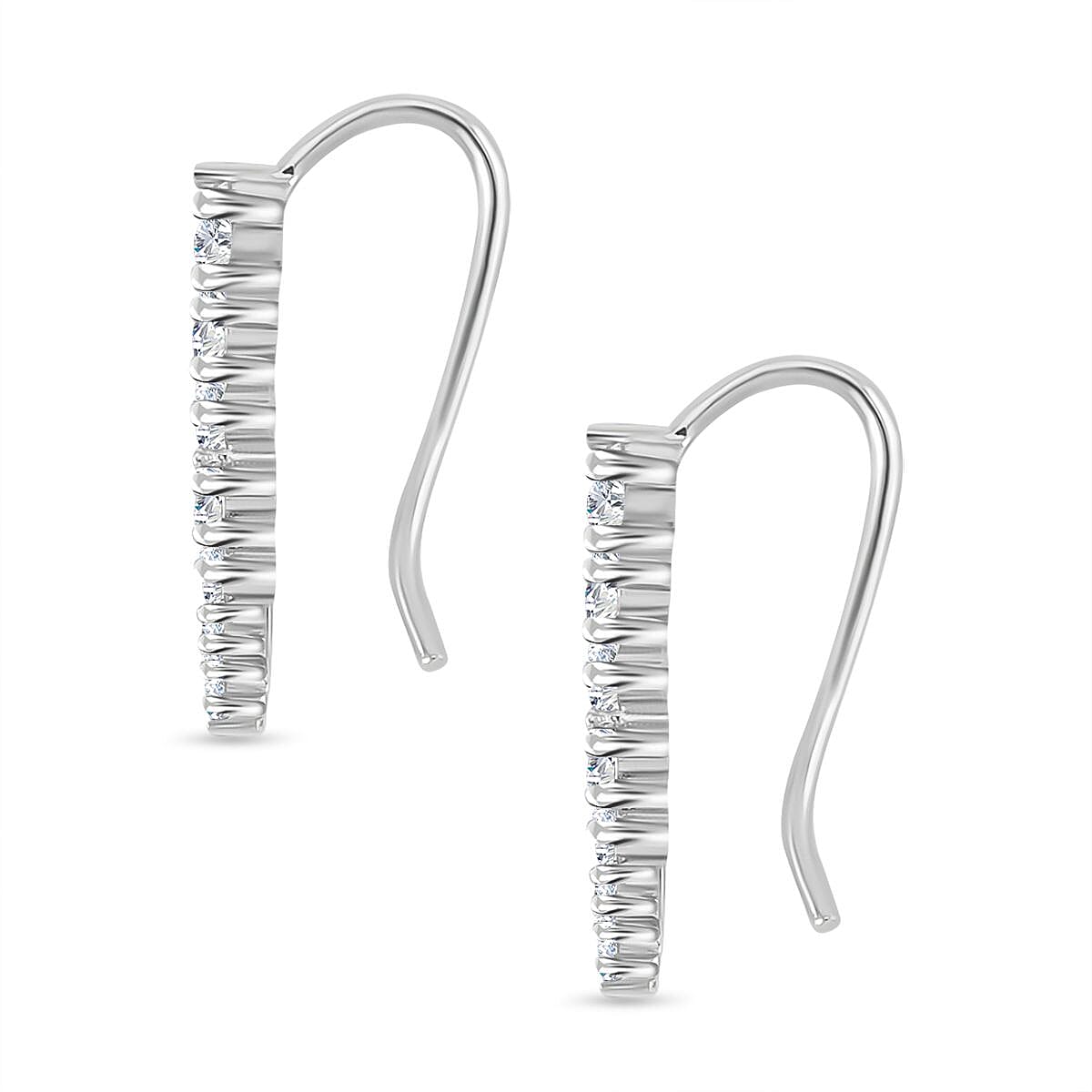 Simulated Diamond Climber Earrings (with Hook)  in Silver Tone 7325775 4