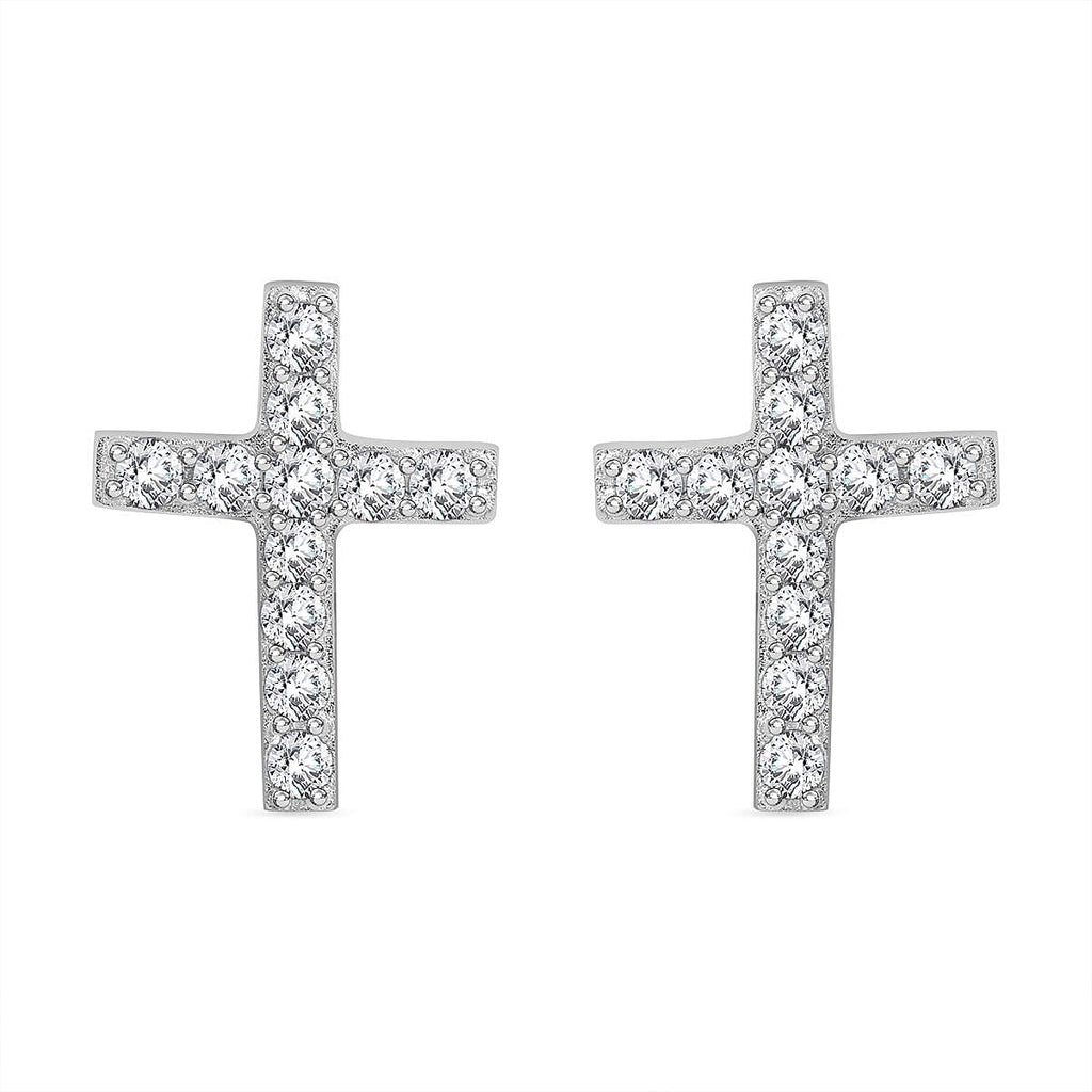 NY Close Out- CZ Cross Earrings (with Push Back) in Rhodium Overlay Sterling Silver