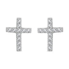 NY Close Out- CZ Cross Earrings (with Push Back) in Rhodium Overlay Sterling Silver