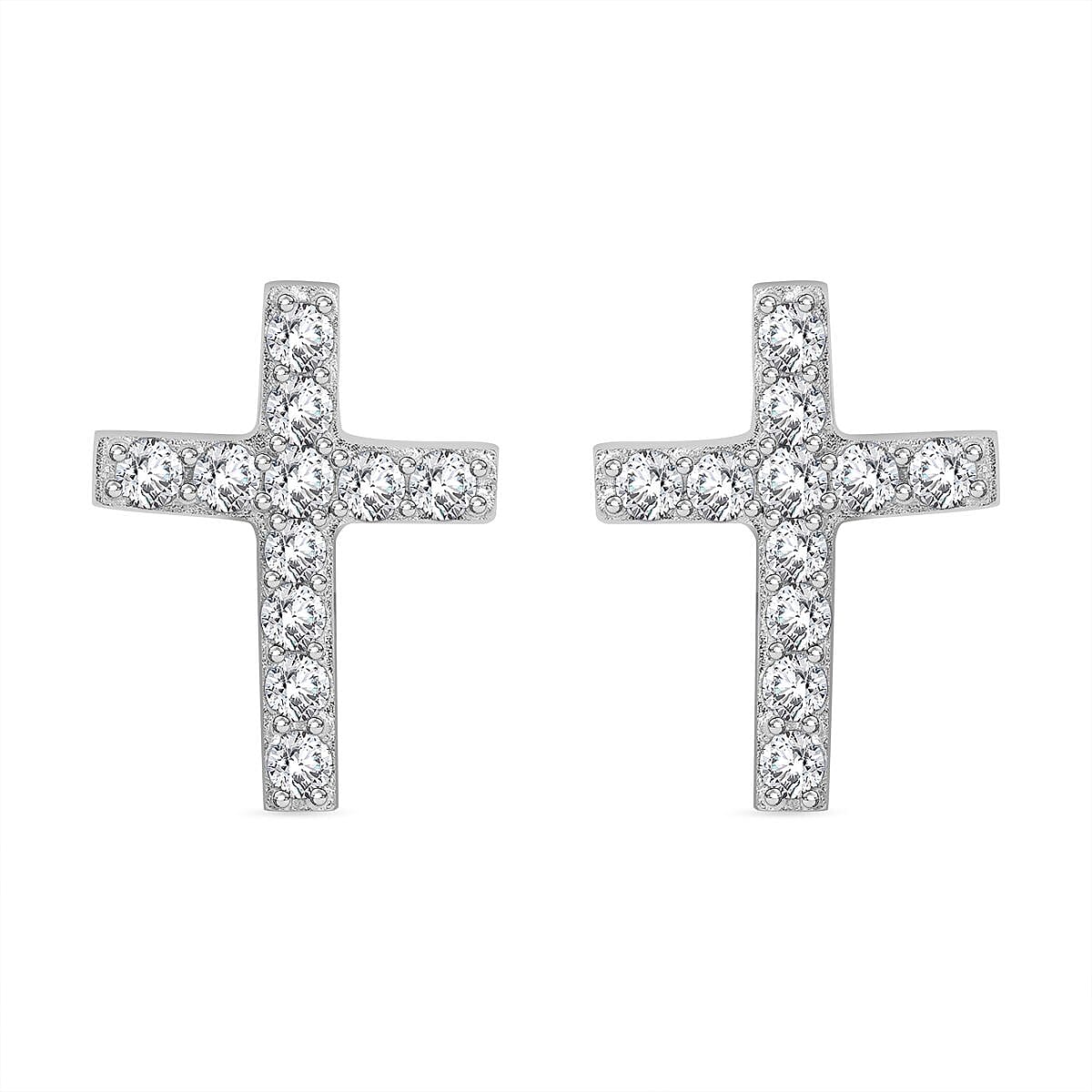 Simulated Diamond Cross Earrings With Push Back in Sterling Silver 7303402 0