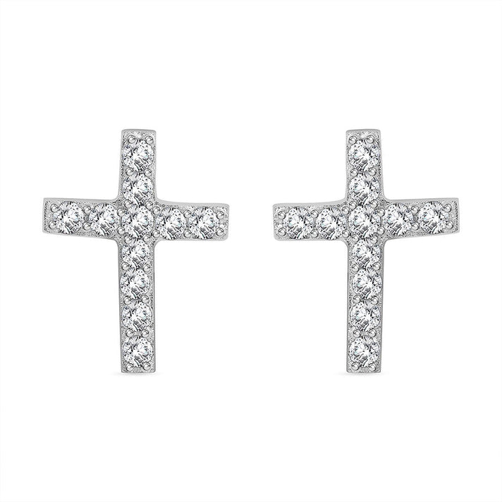 Simulated Diamond Cross Earrings With Push Back in Sterling Silver 7303402 1