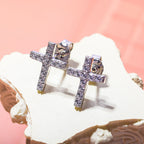 NY Close Out- CZ Cross Earrings (with Push Back) in Rhodium Overlay Sterling Silver