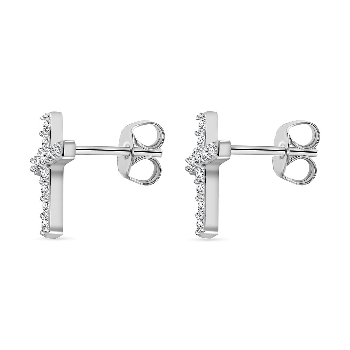Simulated Diamond Cross Earrings With Push Back in Sterling Silver 7303402 4
