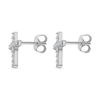 NY Close Out- CZ Cross Earrings (with Push Back) in Rhodium Overlay Sterling Silver