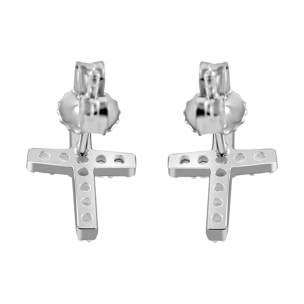NY Close Out- CZ Cross Earrings (with Push Back) in Rhodium Overlay Sterling Silver