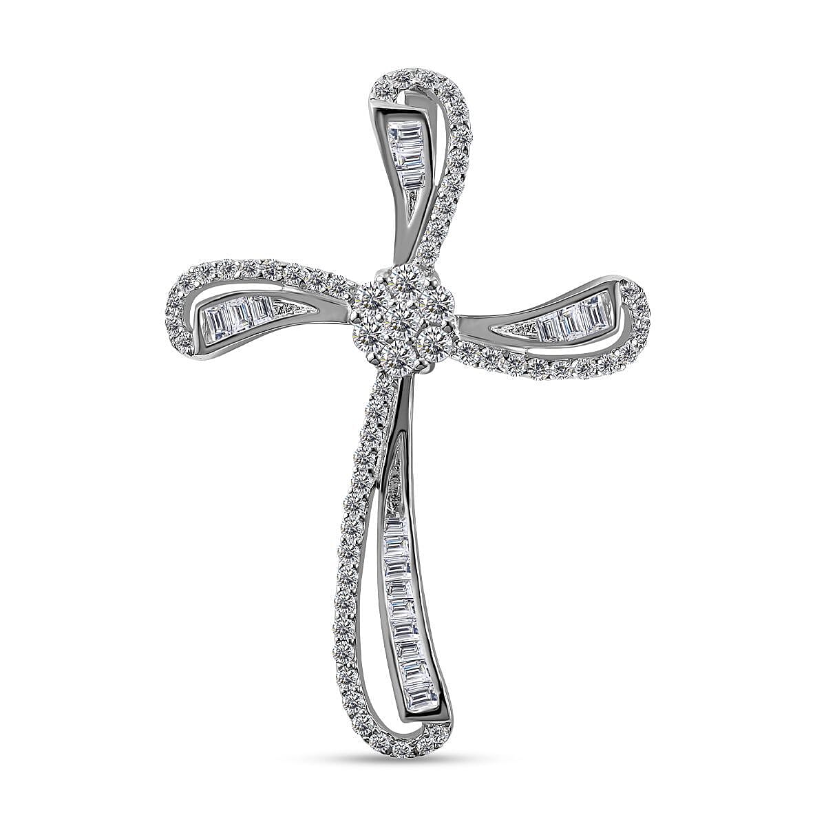 CZ Cross Pendant in Rhodium Overlay Sterling Silver, Silver Wt. 5.00 Gms 7303380 0