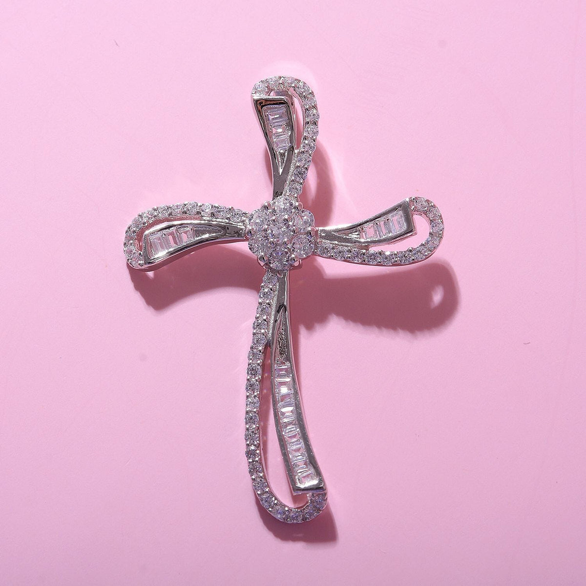 CZ Cross Pendant in Rhodium Overlay Sterling Silver, Silver Wt. 5.00 Gms 7303380 3