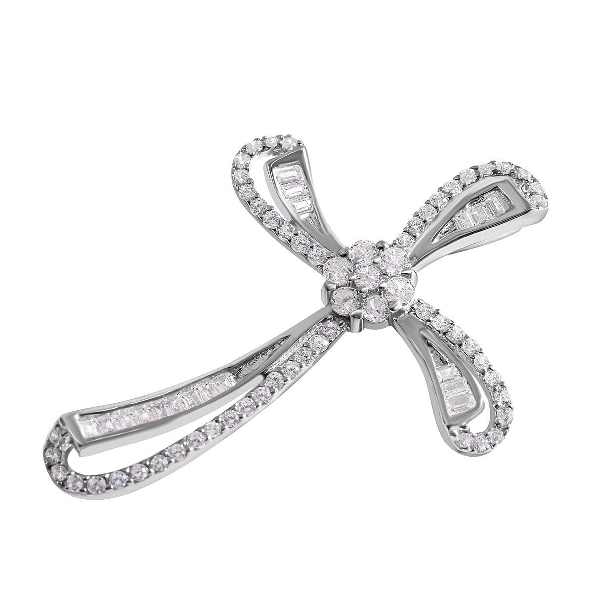 CZ Cross Pendant in Rhodium Overlay Sterling Silver, Silver Wt. 5.00 Gms 7303380 4