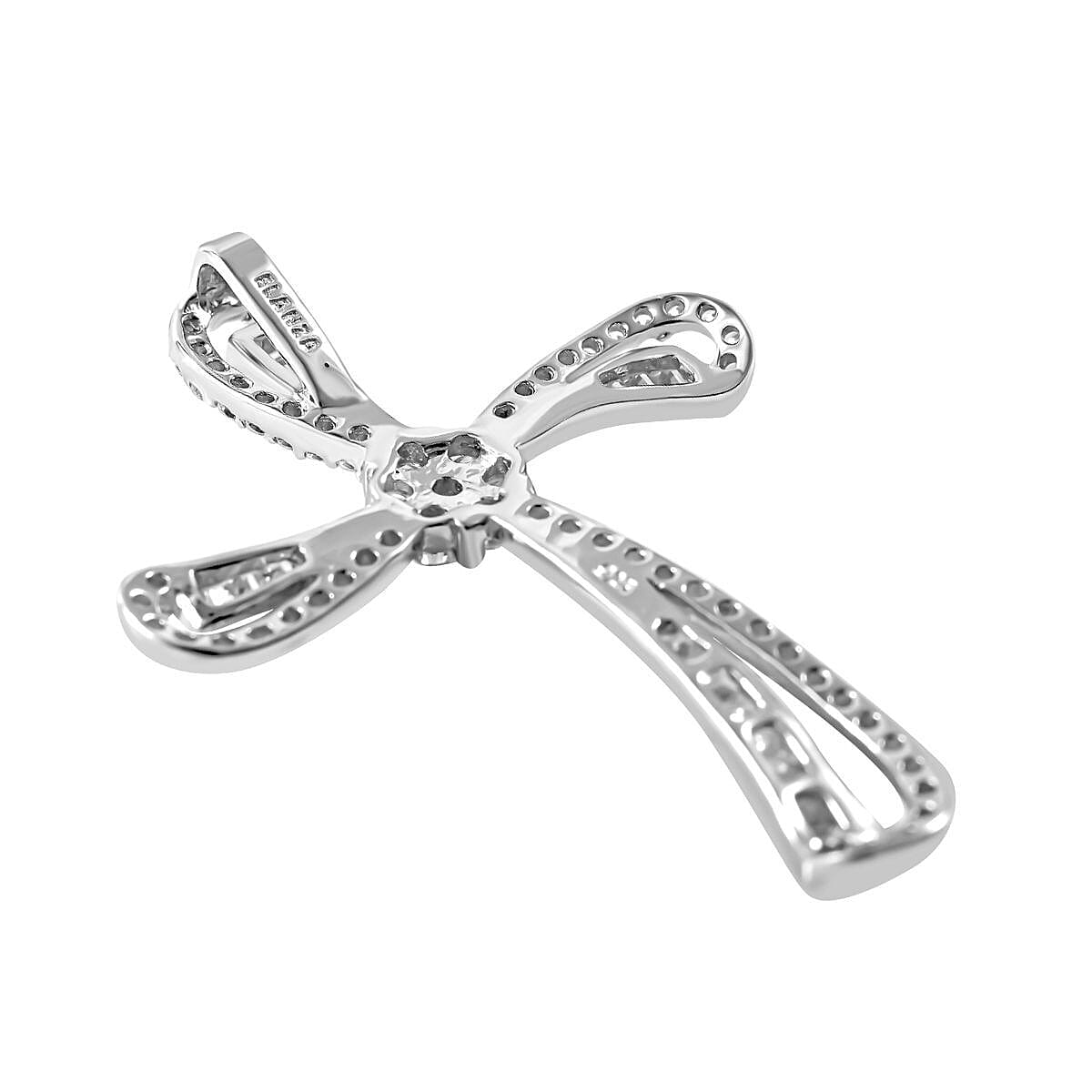 CZ Cross Pendant in Rhodium Overlay Sterling Silver, Silver Wt. 5.00 Gms 7303380 5