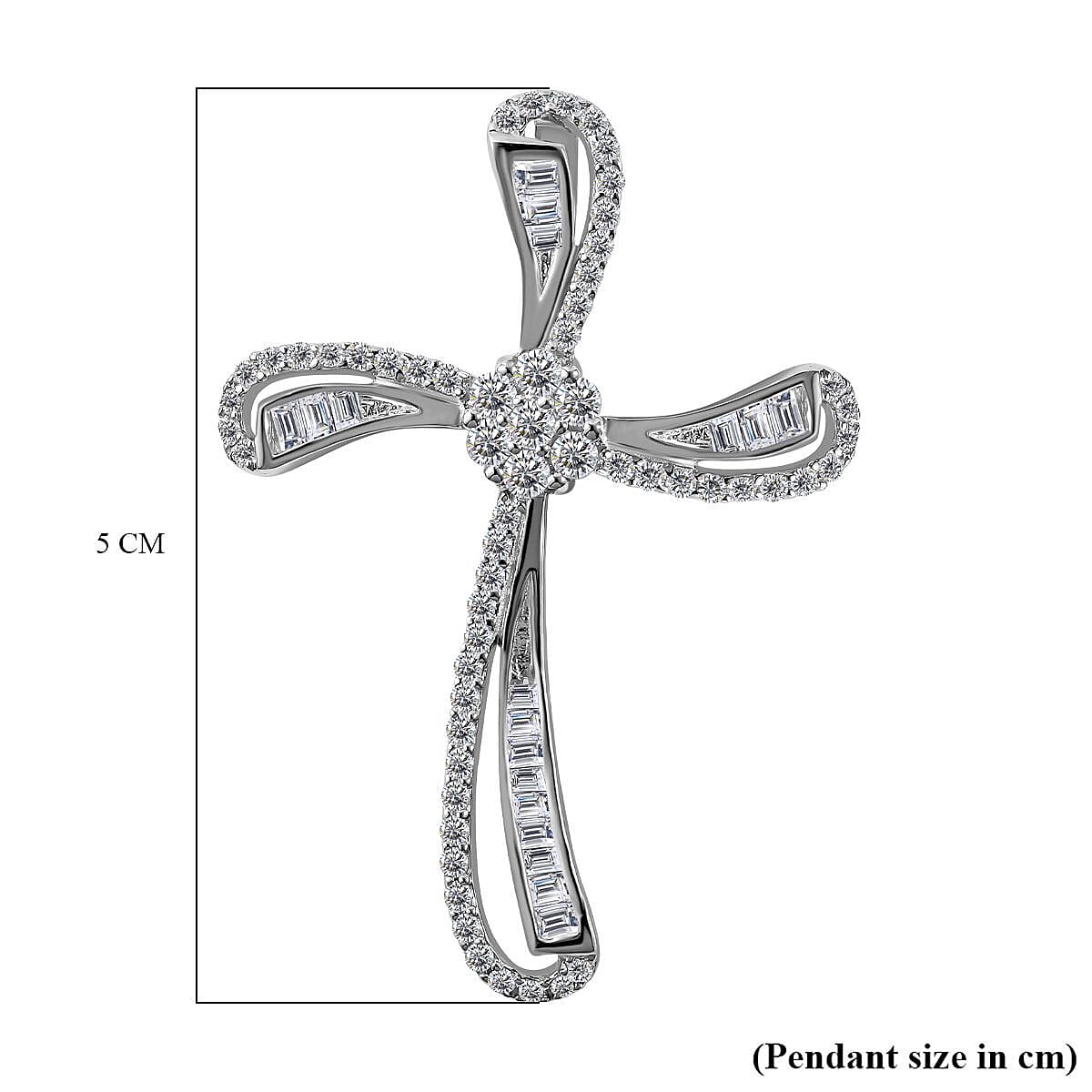 CZ Cross Pendant in Rhodium Overlay Sterling Silver, Silver Wt. 5.00 Gms 7303380 6