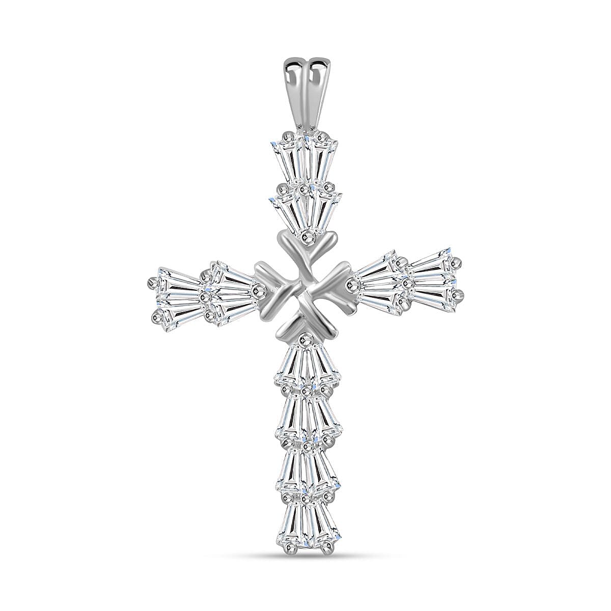 Simulated Diamond Cross Pendant in Rhodium Overlay Sterling Silver 1.85 Ct 7303390 0
