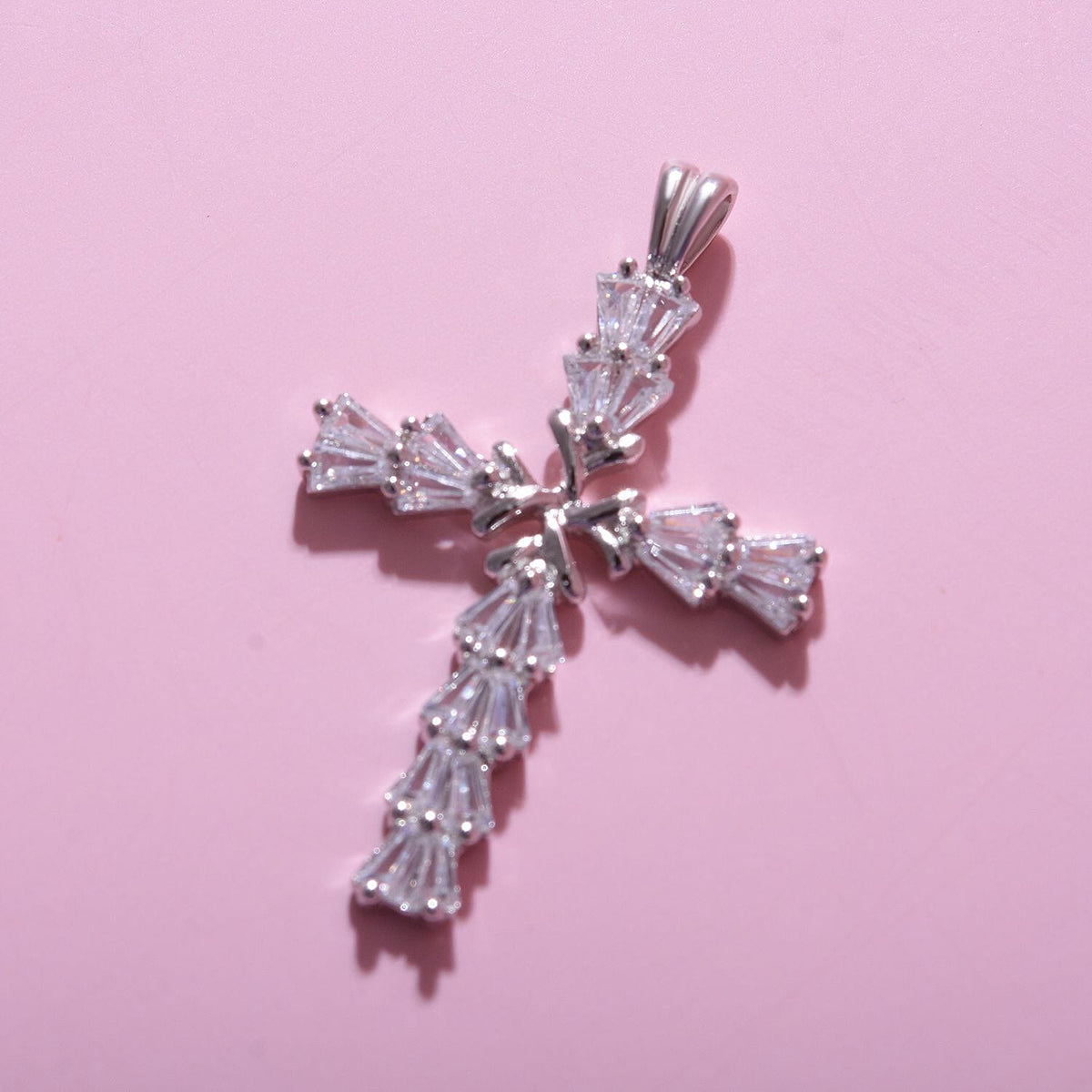 Simulated Diamond Cross Pendant in Rhodium Overlay Sterling Silver 1.85 Ct 7303390 2