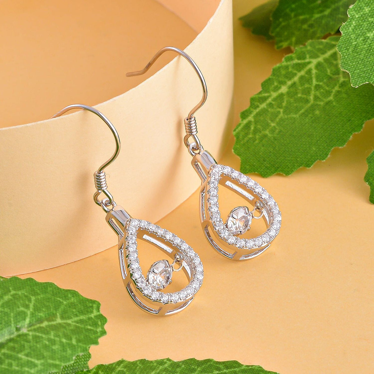 NY Closeout - Cubic Zirconia Dangle Earrings in Rhodium Overlay Sterling Silver 1.37 Ct. 7557765 1