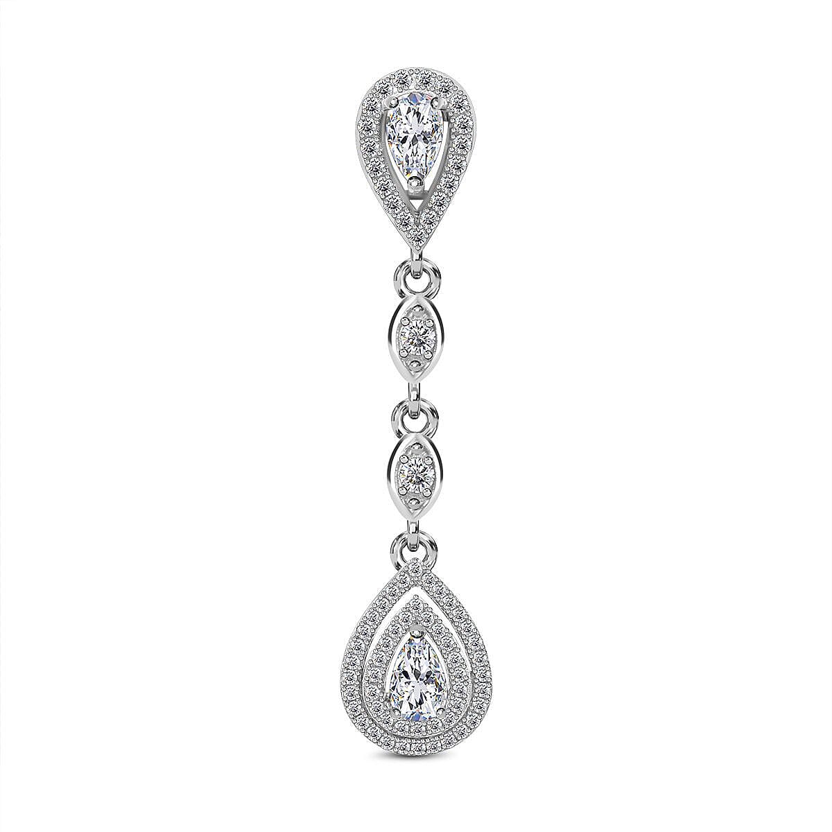 CZ Diamond Drop Pendant in Rhodium Overlay Sterling Silver 2.160 Ct. 7303396 0