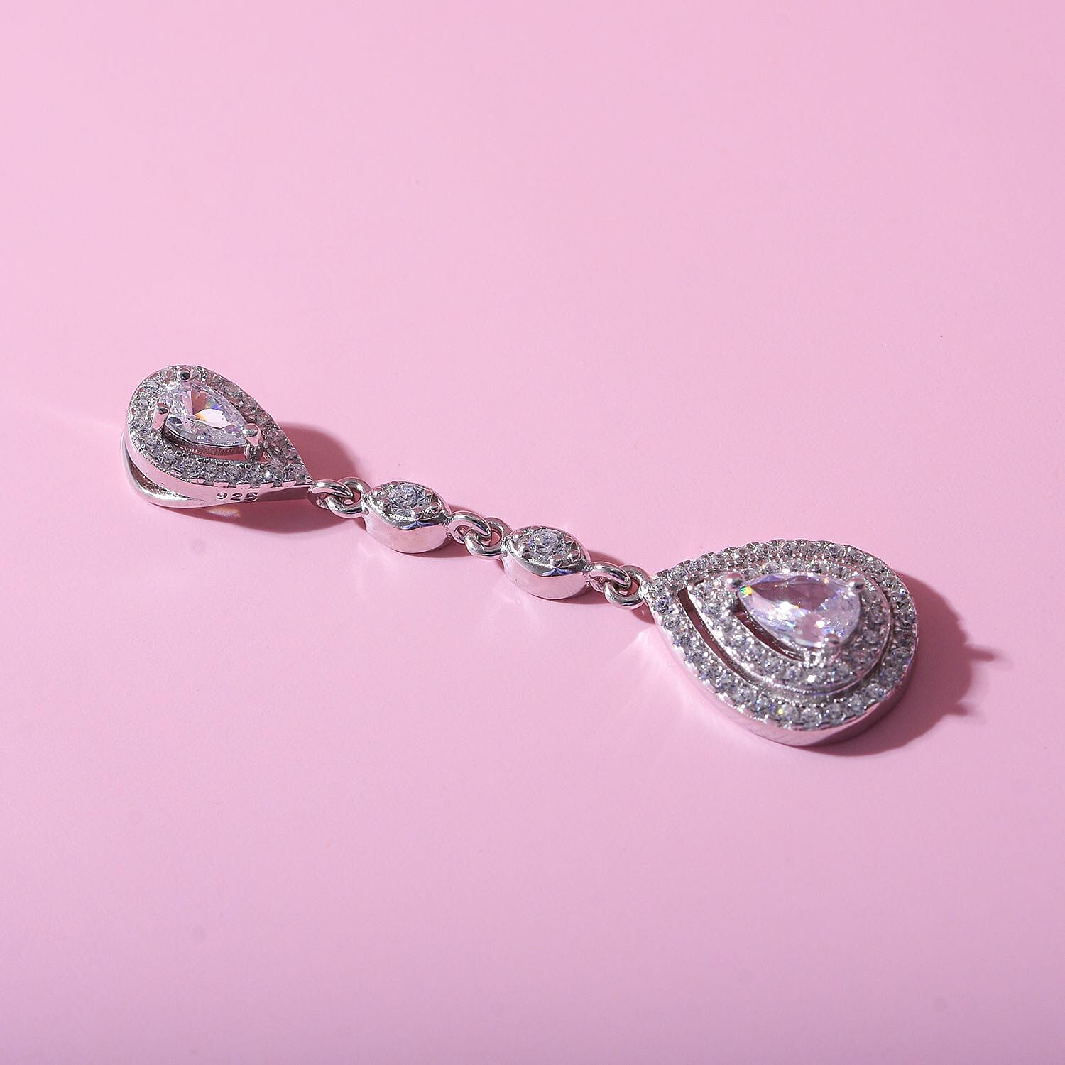 CZ Diamond Drop Pendant in Rhodium Overlay Sterling Silver 2.160 Ct. 7303396 3