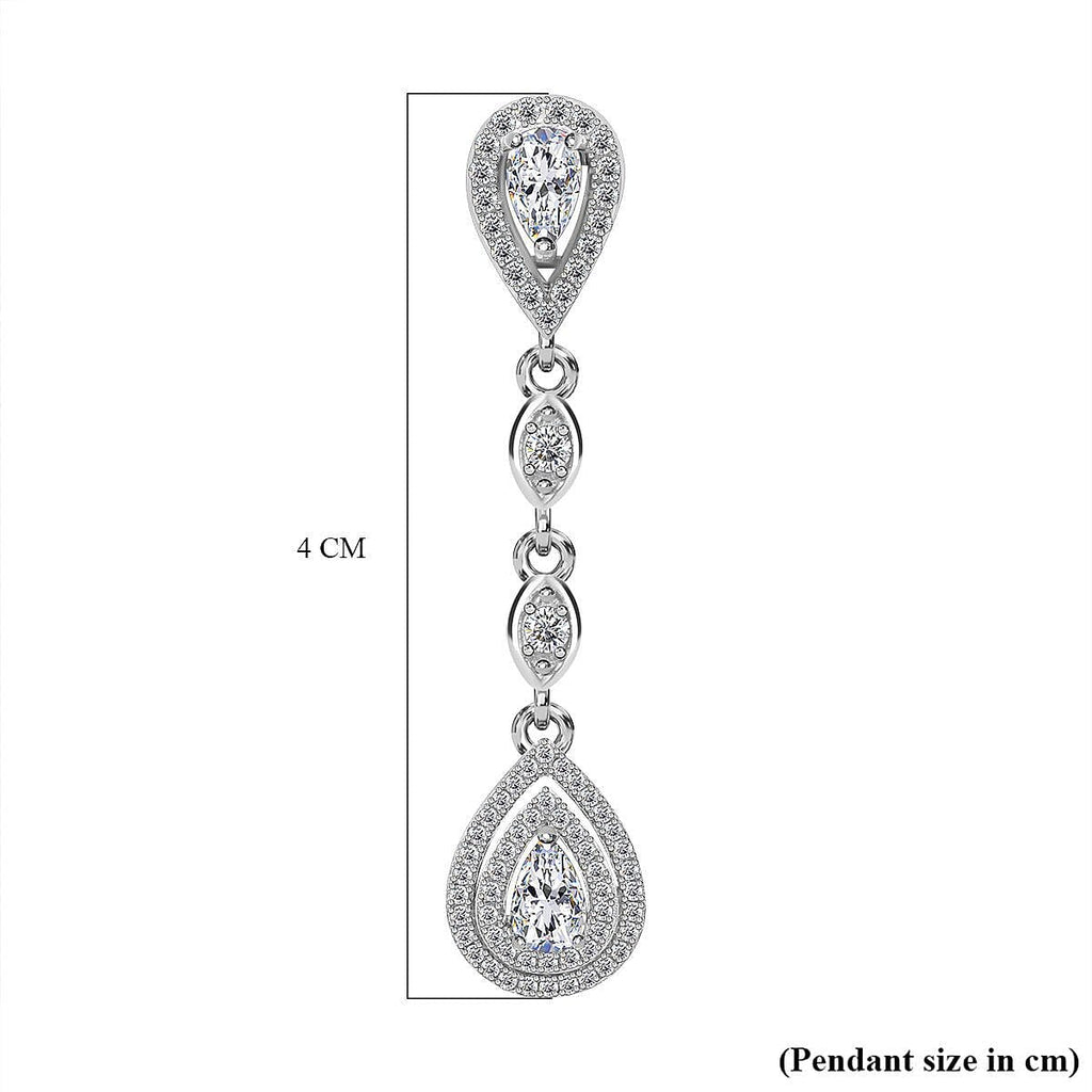 CZ Diamond Drop Pendant in Rhodium Overlay Sterling Silver 2.160 Ct.