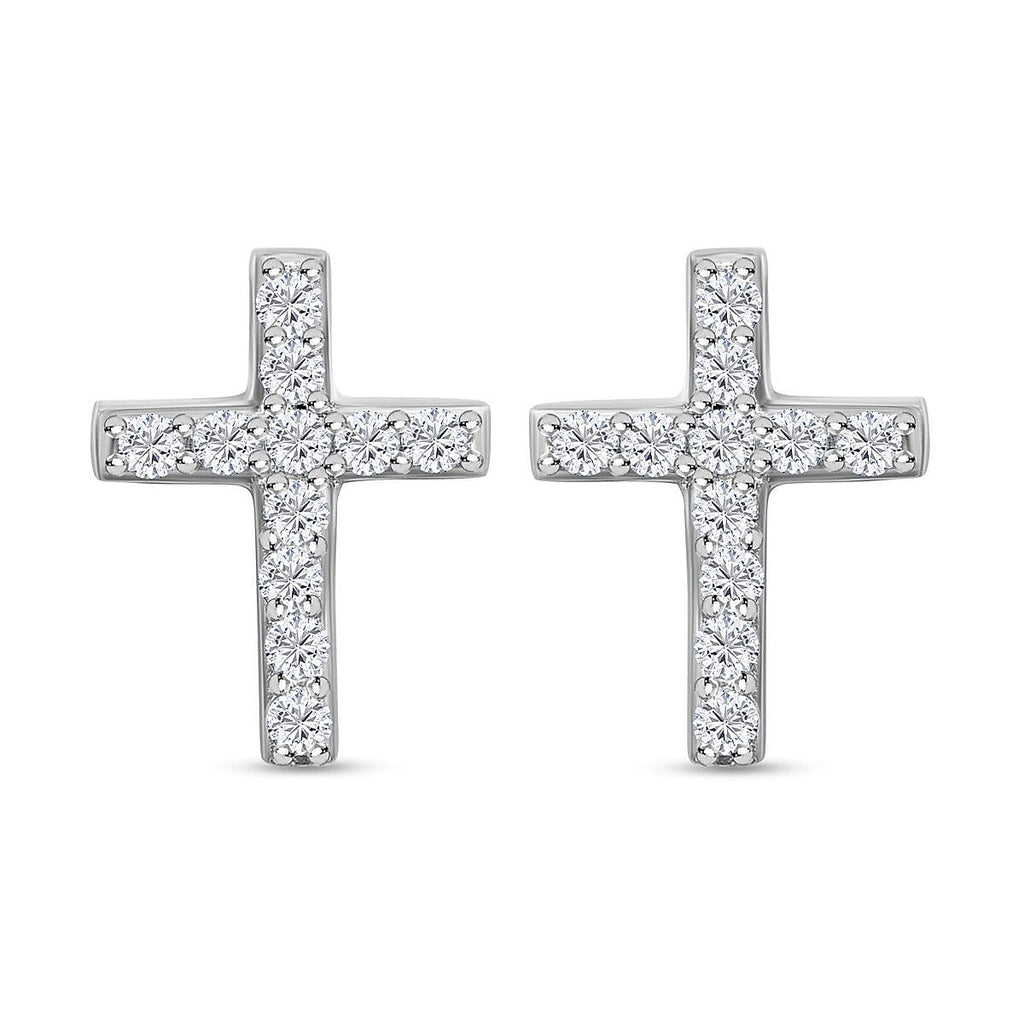 NY Close Out- CZ Cross Earrings (with Push Back) in Rhodium Overlay Sterling Silver