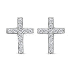 NY Close Out- CZ Cross Earrings (with Push Back) in Rhodium Overlay Sterling Silver