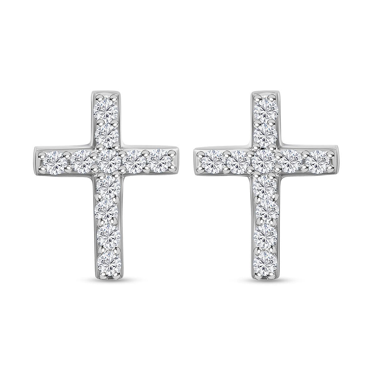 Simulated Diamond Cross Earrings With Push Back in Sterling Silver 7303402 7
