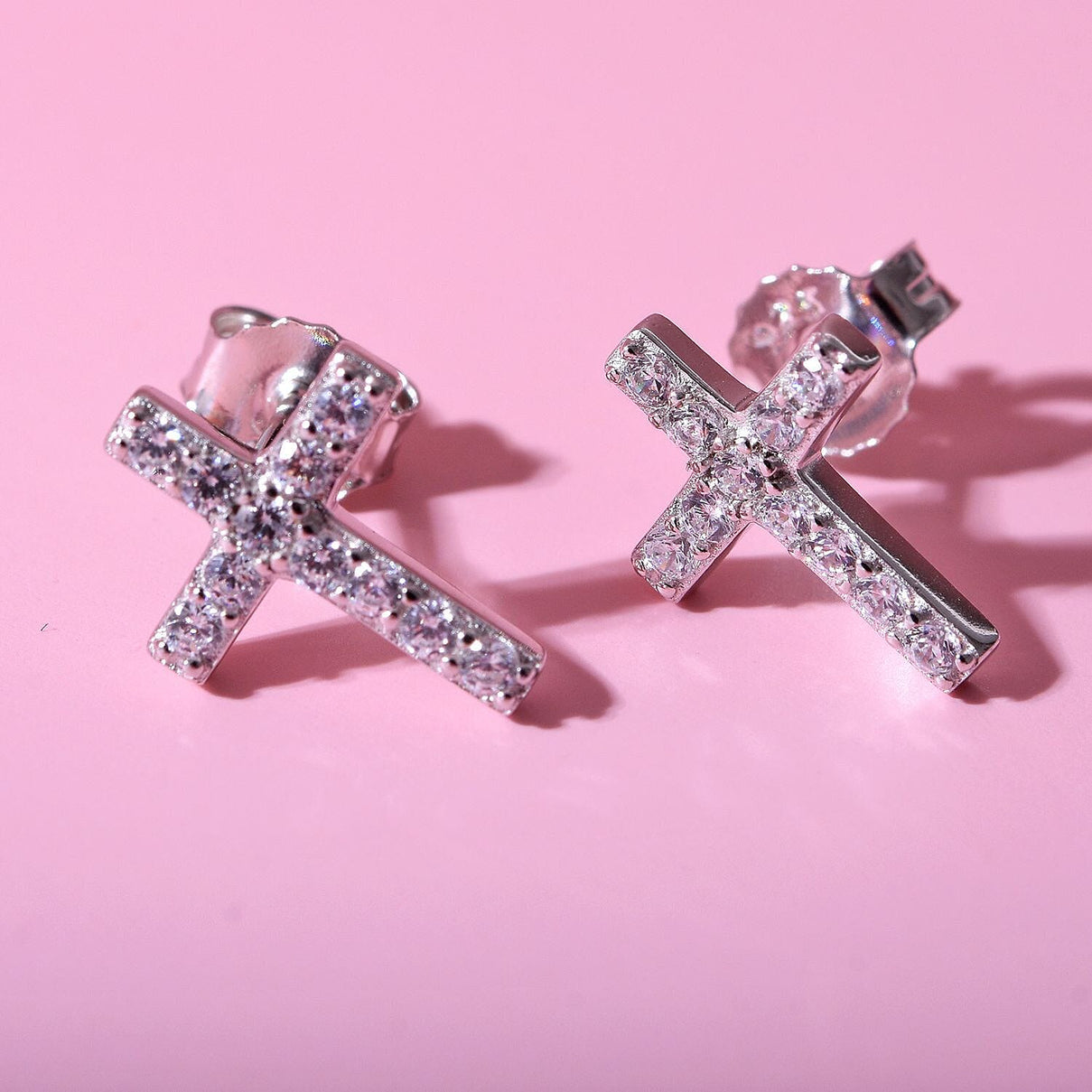 Simulated Diamond Cross Earrings With Push Back in Sterling Silver 7303402 8