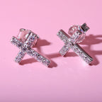 NY Close Out- CZ Cross Earrings (with Push Back) in Rhodium Overlay Sterling Silver