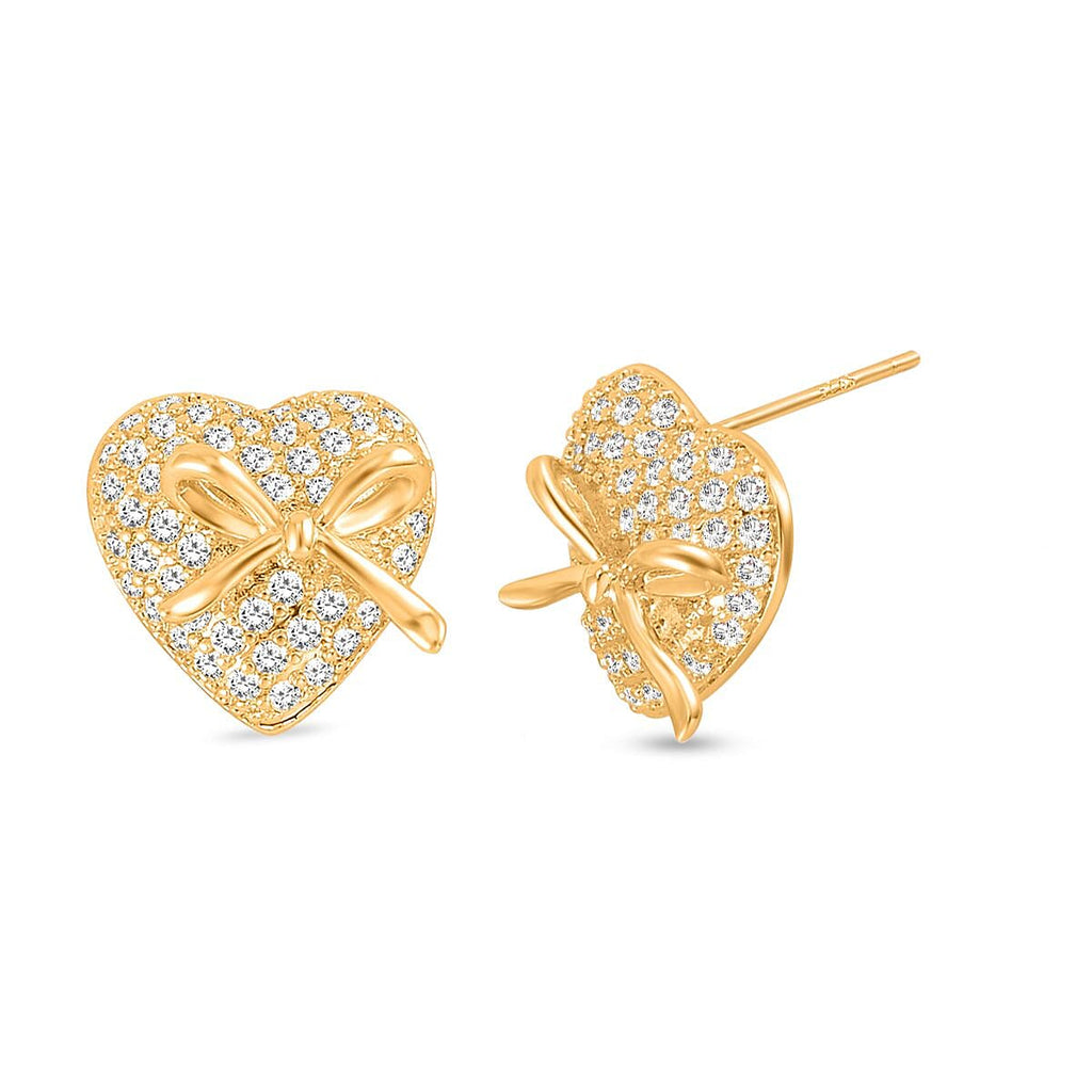 Simulated Diamond Heart Earrings with Push Back in Yellow Gold Tone