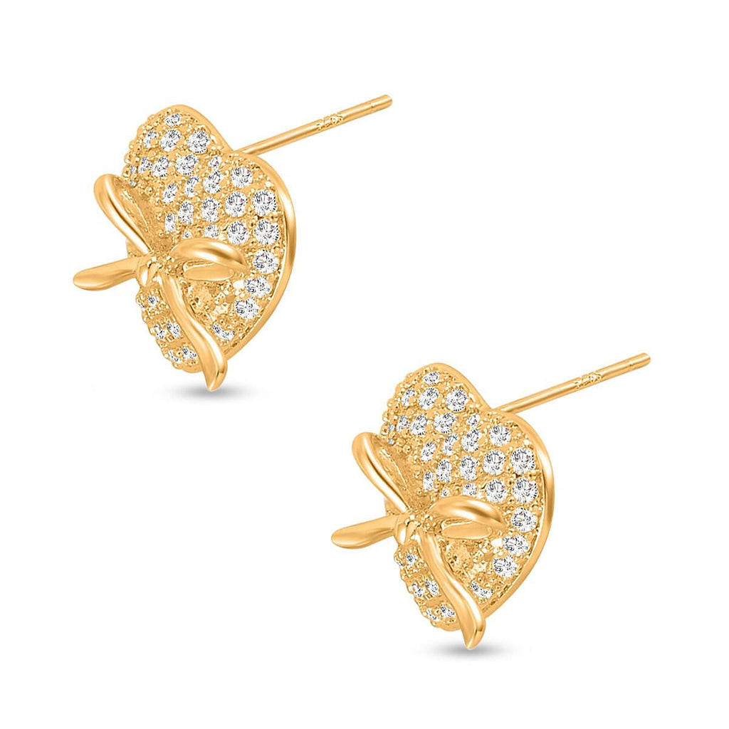 Simulated Diamond Heart Earrings with Push Back in Yellow Gold Tone