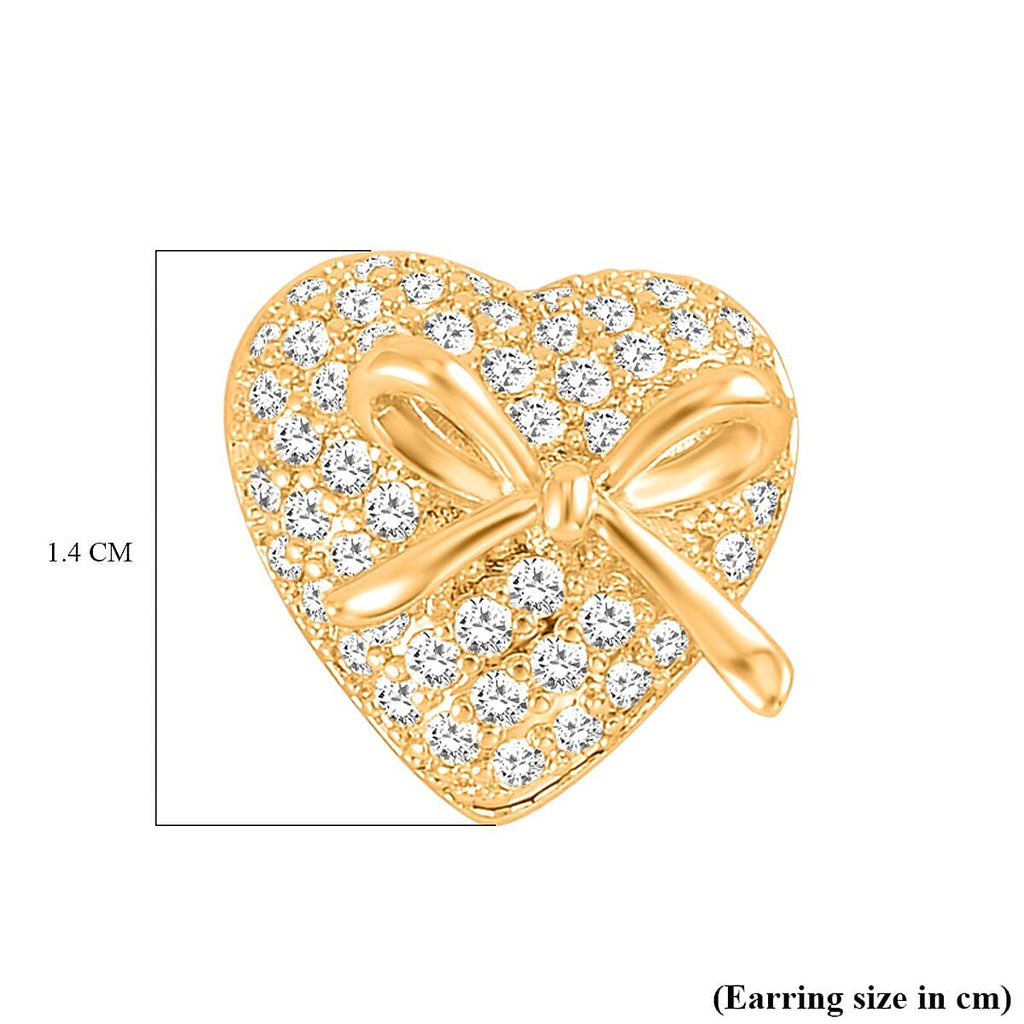 Simulated Diamond Heart Earrings with Push Back in Yellow Gold Tone