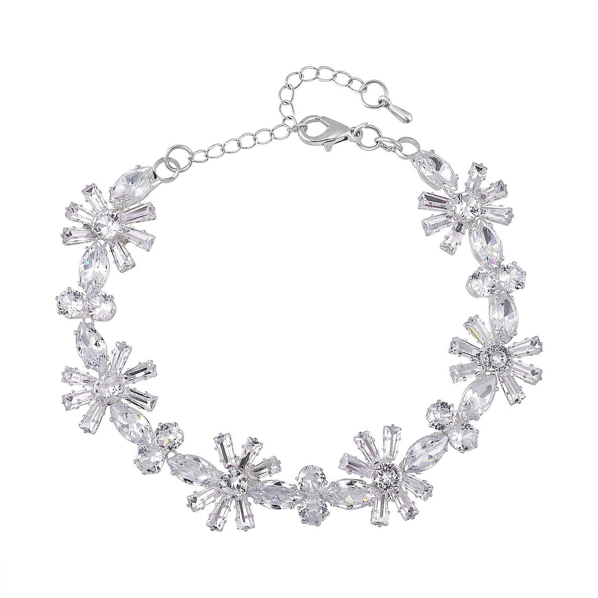 Cubic Zirconia Floral Bracelet (Size - 7.5-3 Ext) in Silver Tone 7326509 0