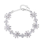Cubic Zirconia Floral Bracelet (Size - 7.5-3 Ext) in Silver Tone