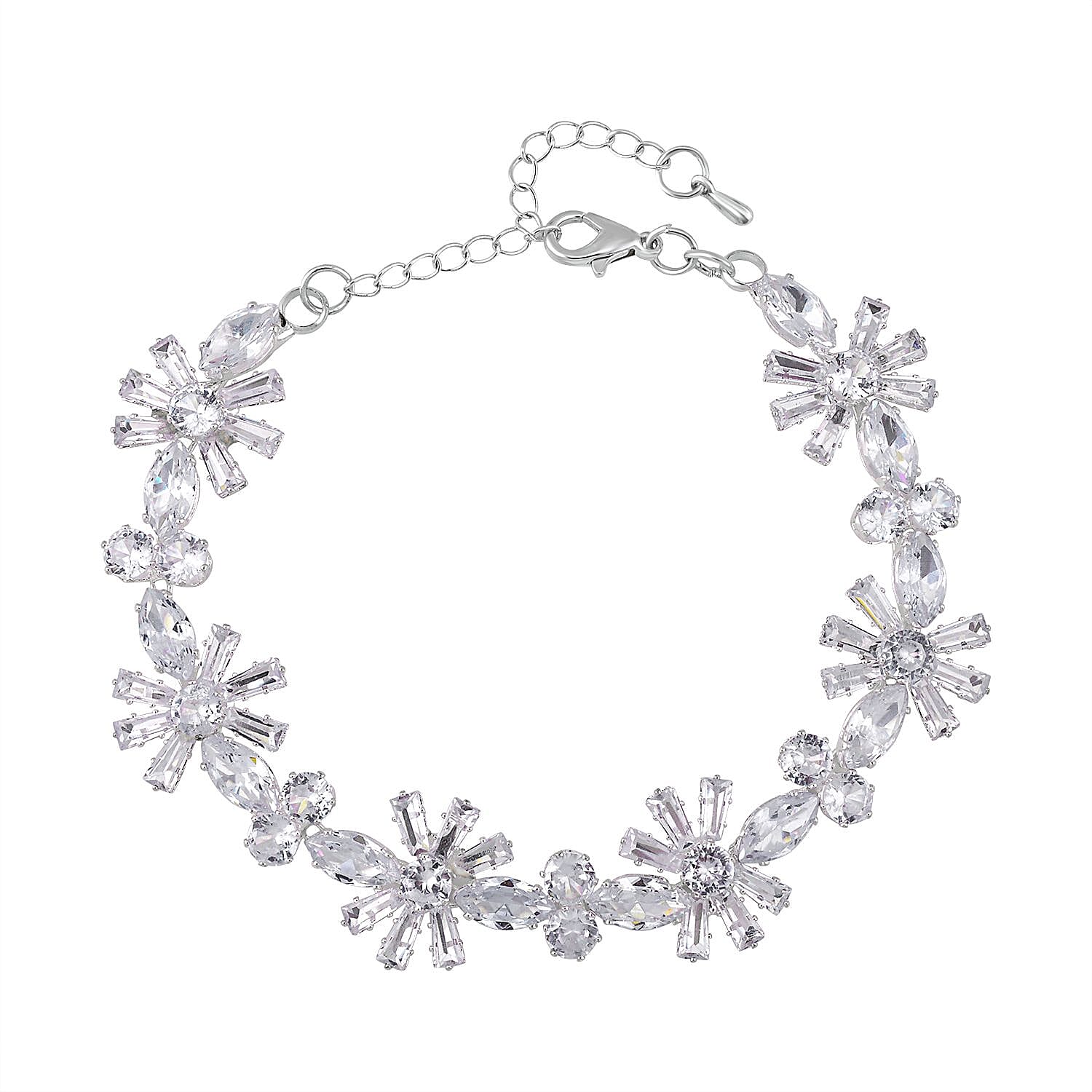 Cubic Zirconia Floral Bracelet (Size - 7.5-3 Ext) in Silver Tone 7326509 0