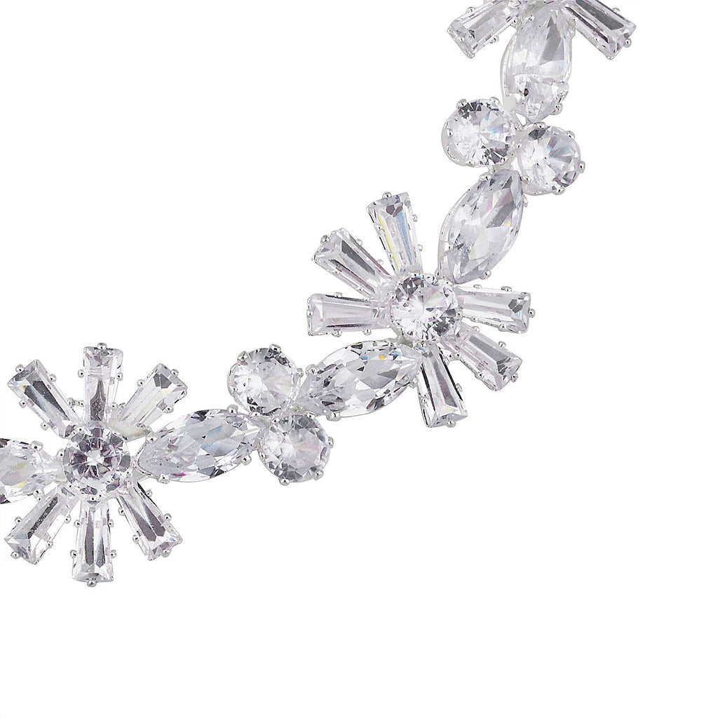 Cubic Zirconia Floral Bracelet (Size - 7.5-3 Ext) in Silver Tone