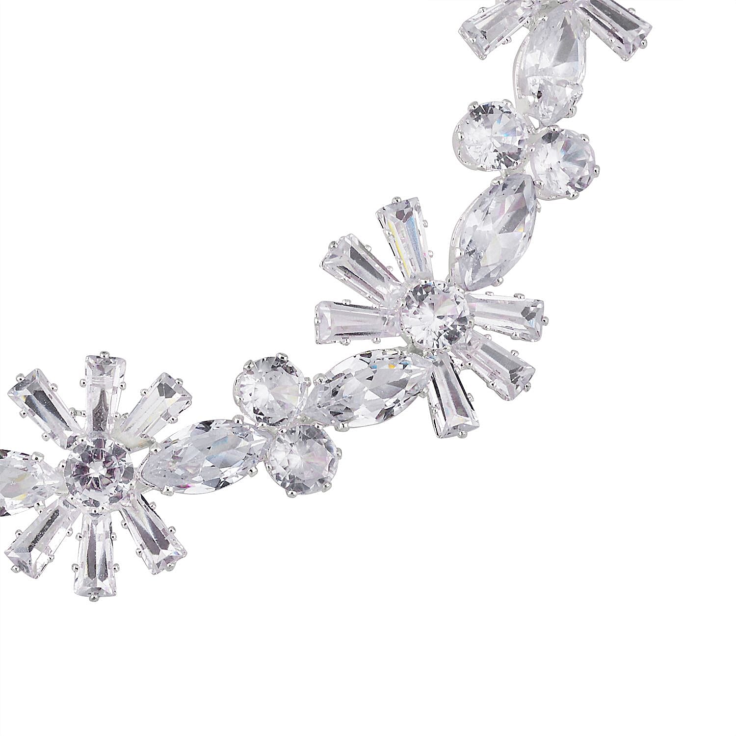 Cubic Zirconia Floral Bracelet (Size - 7.5-3 Ext) in Silver Tone 7326509 2