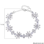 Cubic Zirconia Floral Bracelet (Size - 7.5-3 Ext) in Silver Tone